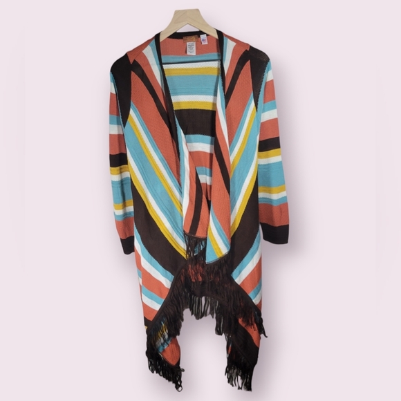 Scully Jackets & Blazers - Scully Stripped Fringe Open Cardigan Womens Size Small RARE Vintage Boho